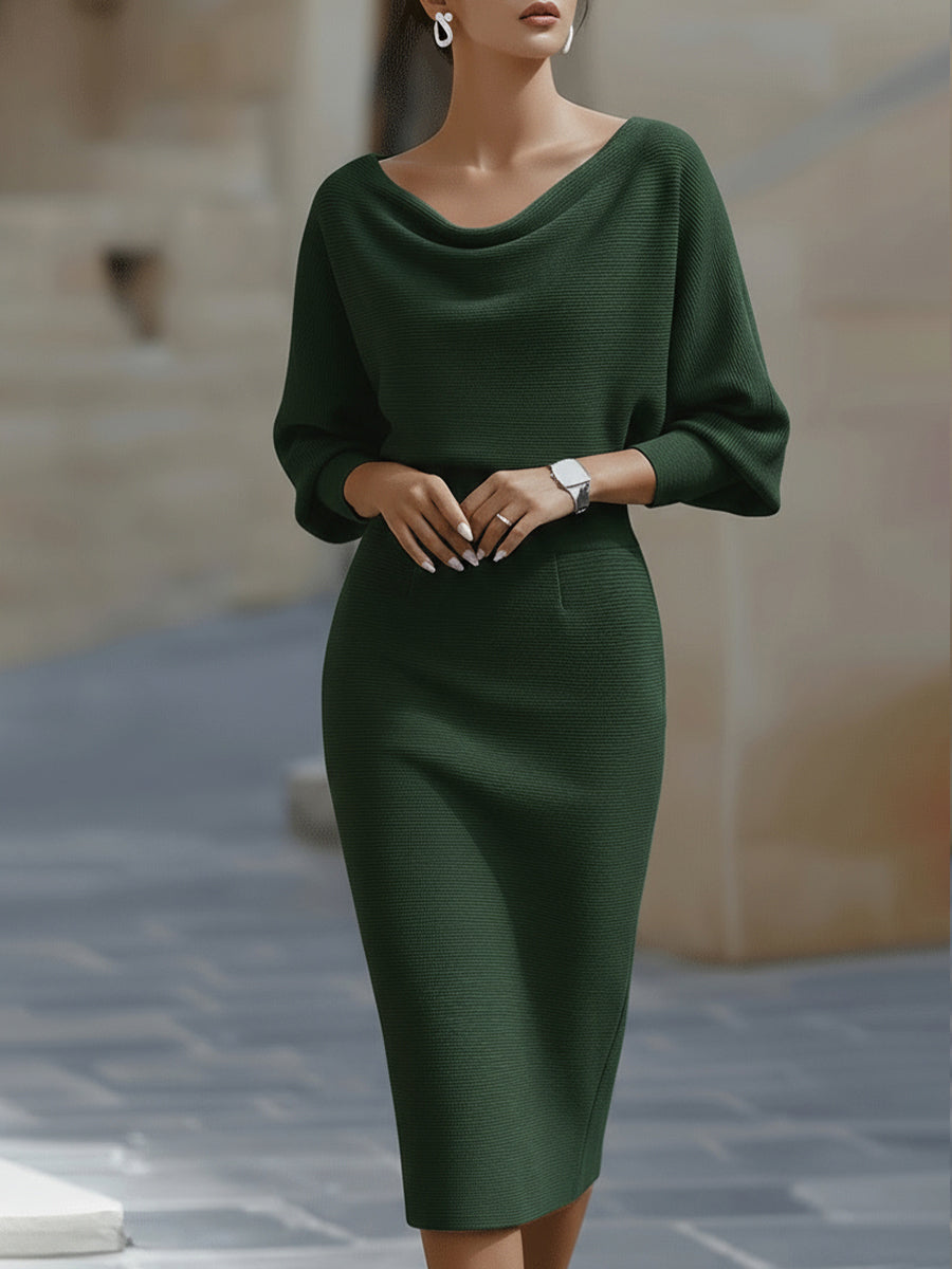 Viktoria | Weißes Drapiertes Batwing-Midikleid