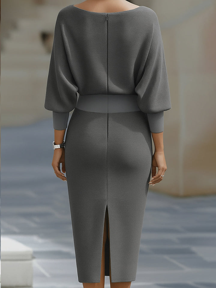 Viktoria | Weißes Drapiertes Batwing-Midikleid
