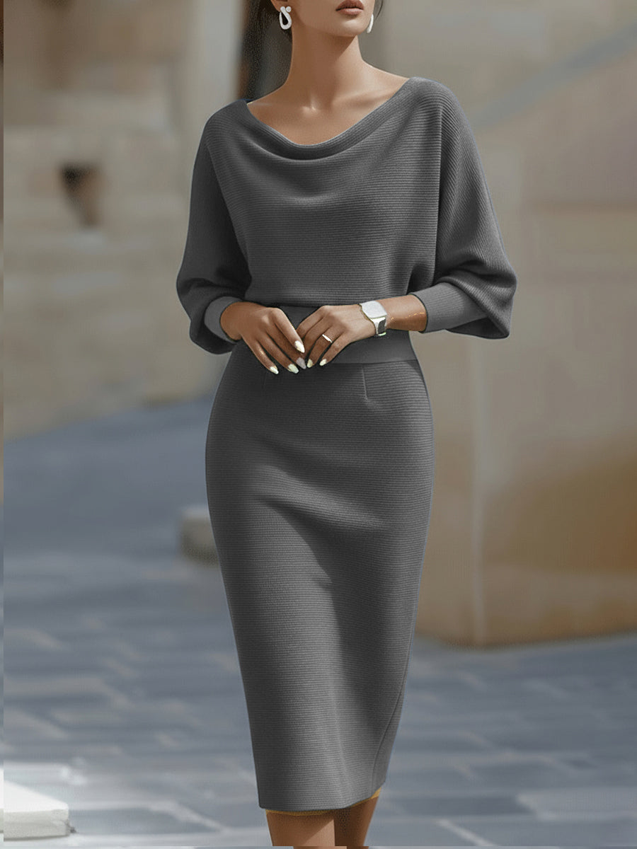 Viktoria | Weißes Drapiertes Batwing-Midikleid