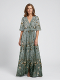 Evadne | Florales V-Ausschnitt Maxikleid mit kurzen Ärmeln