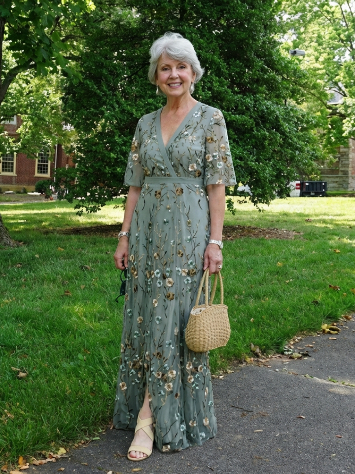 Evadne | Florales V-Ausschnitt Maxikleid mit kurzen Ärmeln