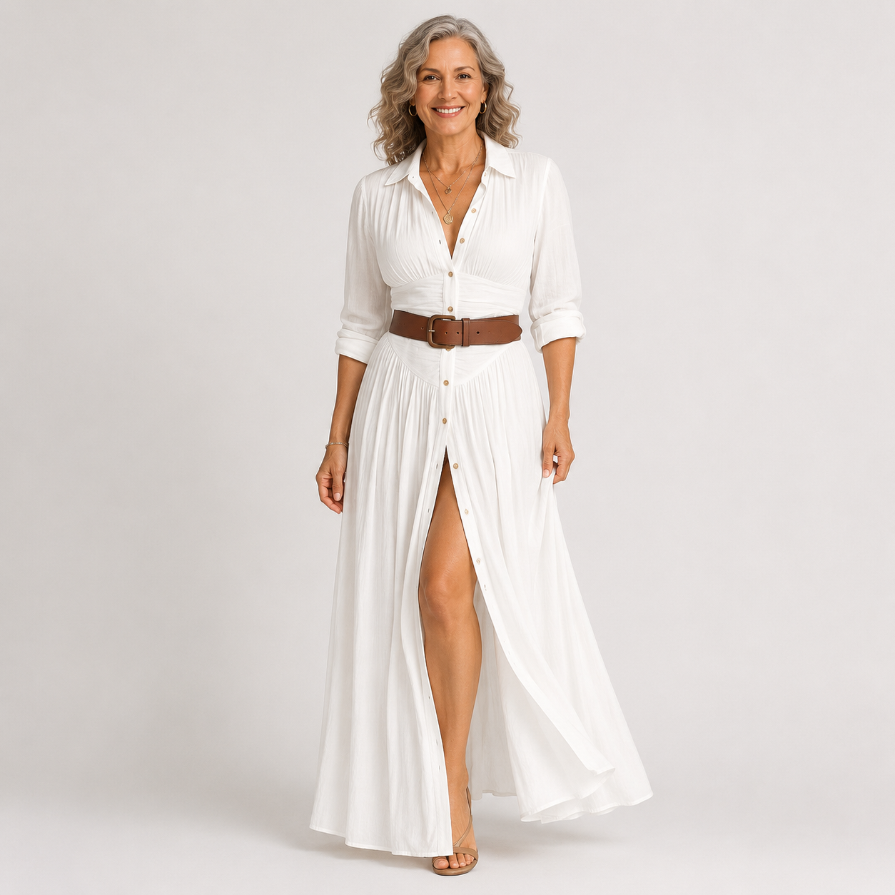 Lelivilia | Langes Maxikleid mit eingekerbtem Kragen