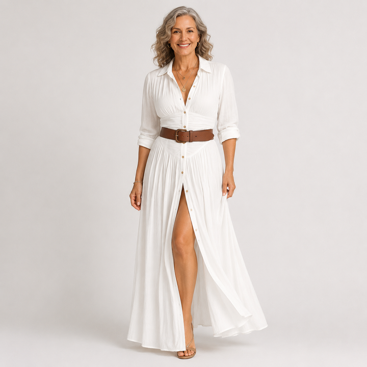 Lelivilia | Langes Maxikleid mit eingekerbtem Kragen