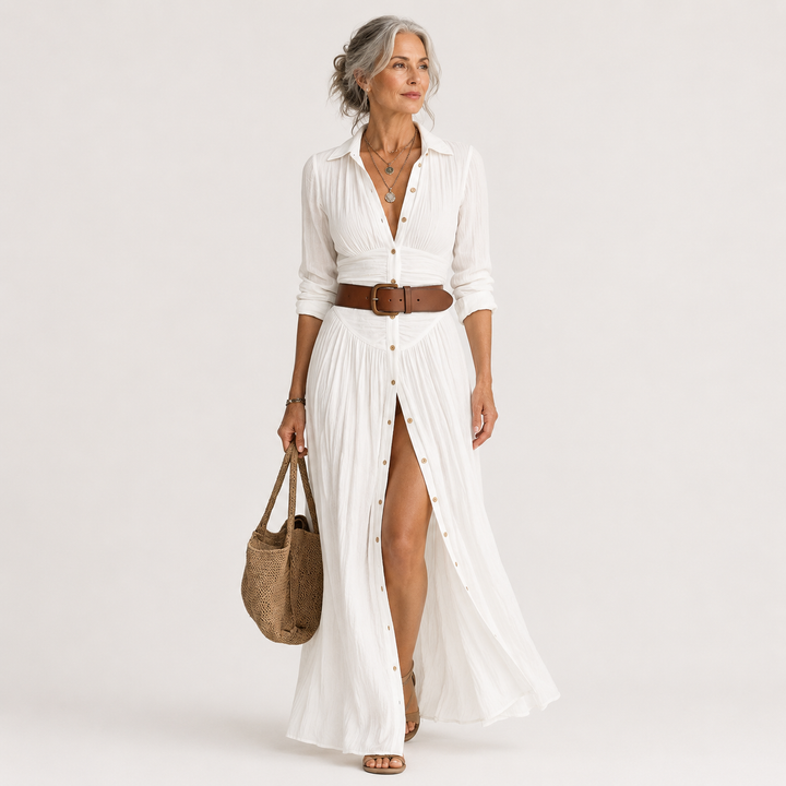 Lelivilia | Langes Maxikleid mit eingekerbtem Kragen