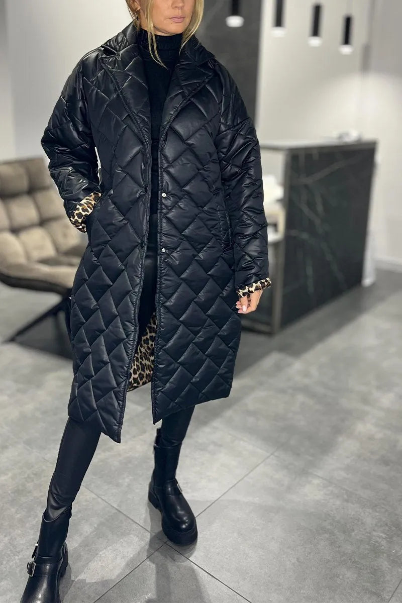 Ofira | Wende-Steppmantel mit Leopardenfutter
