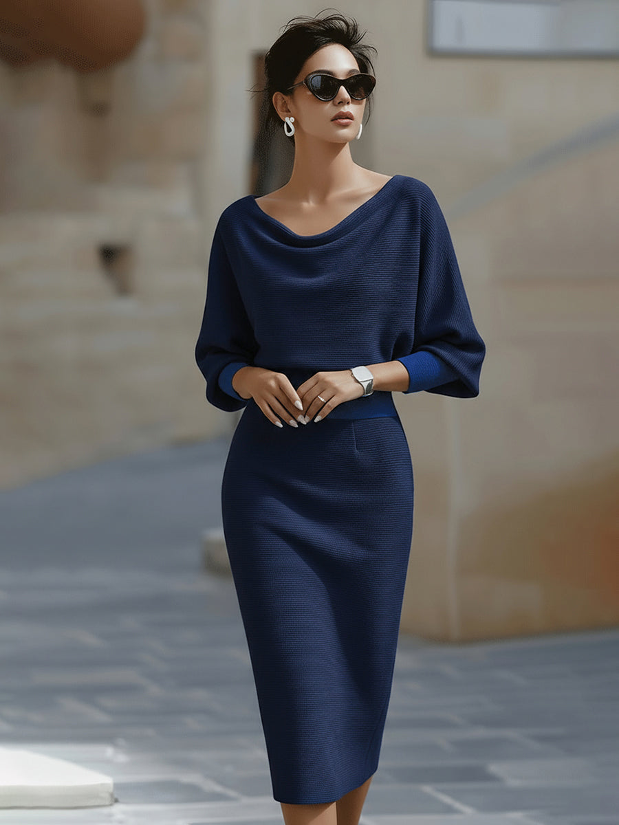 Viktoria | Weißes Drapiertes Batwing-Midikleid
