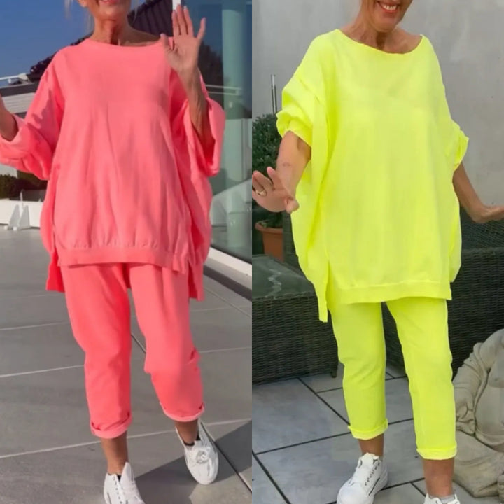 Louniva | Damen Freizeit-Zweiteiler mit Rundhals-Top und Hose