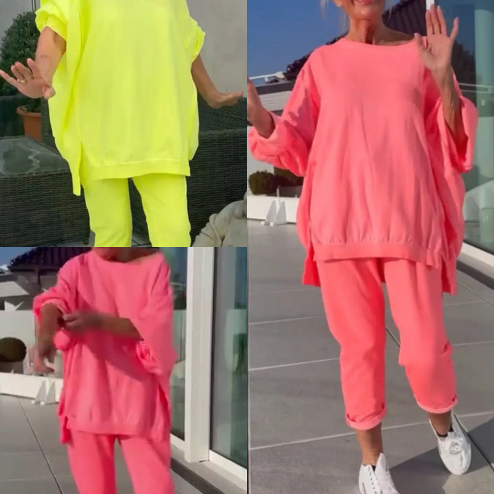 Louniva | Damen Freizeit-Zweiteiler mit Rundhals-Top und Hose