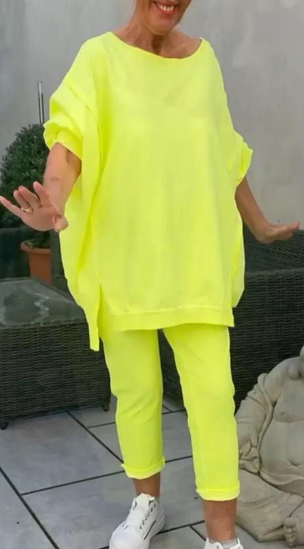 Louniva | Damen Freizeit-Zweiteiler mit Rundhals-Top und Hose
