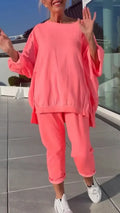 Louniva | Damen Freizeit-Zweiteiler mit Rundhals-Top und Hose