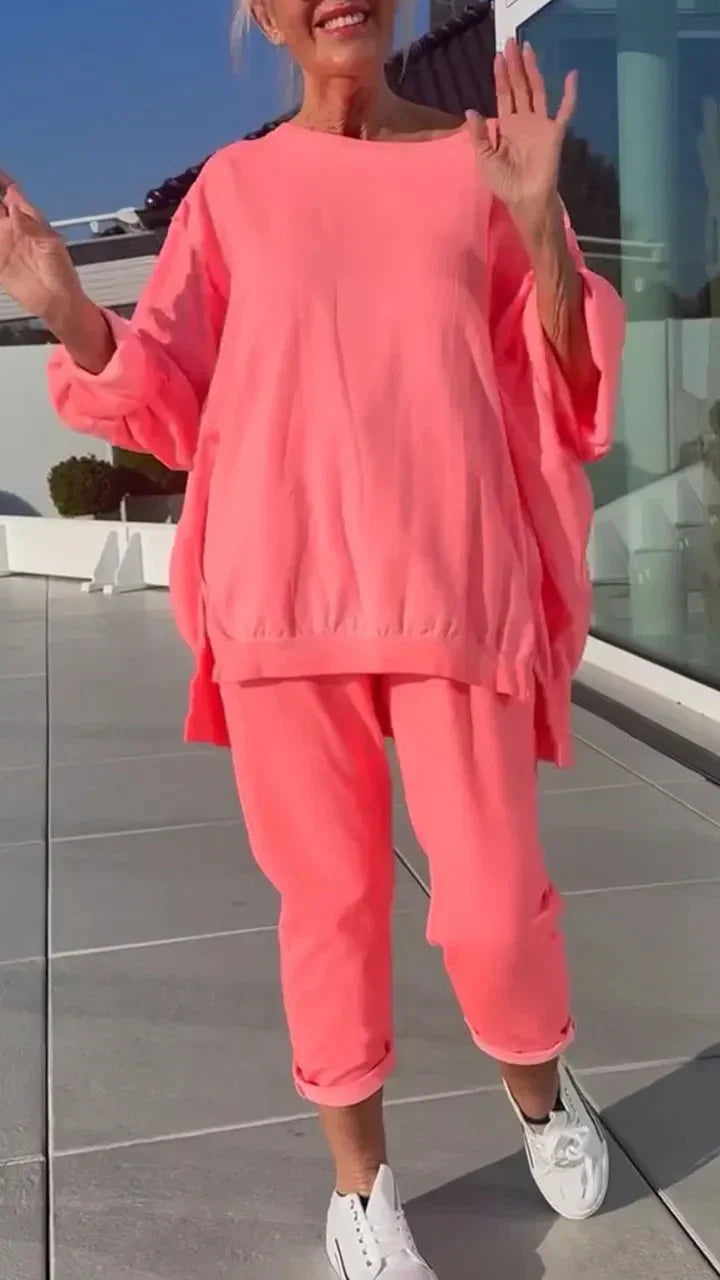 Louniva | Damen Freizeit-Zweiteiler mit Rundhals-Top und Hose