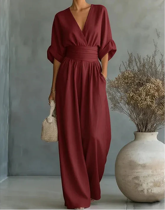 Désirée | Elegantes Jumpsuit mit V-Ausschnitt und weitem Bein
